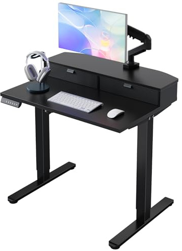 HUANUO Standing Desk with Drawers, 80x53cm, Black | 2 Drawers, C-Clamp Compatible, 4 Memory Presets, 72-118cm Height Range, Multiple Sizes & Colors, Durable Steel Frame.