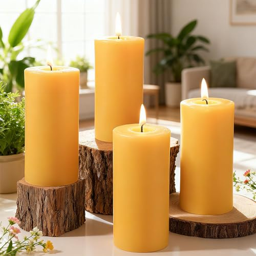 4er-Pack Bienenwachs Zylinderkerzen, jede brennt 35 Stunden – 100% reines Bienenwachs für Zuhause, perfekt für Entspannung und Ambiente (4,5 cm Breite x 10 cm Höhe)
