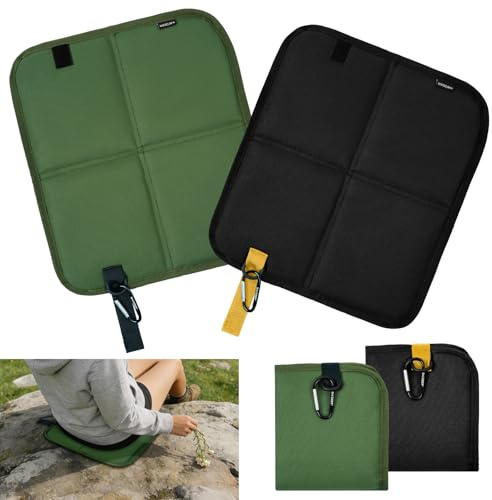 HOTUT Lot de 2 Coussins de Siège d‘Extérieur Pliables - Tapis d’Assise Noir et Vert 4 Fois Pliant, Étanche et Isolé - pour Camping, Randonnée, Pique-Nique, Stade