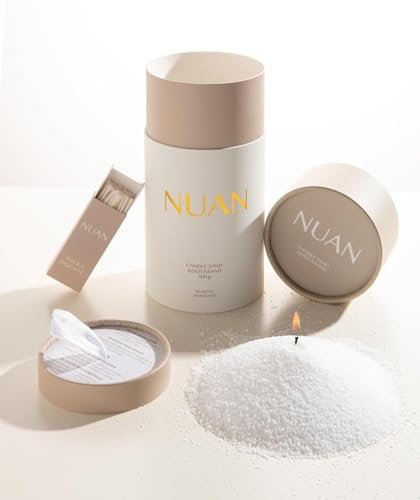 NUAN Sabbia per Candele 500 g, Cera Vegetale Naturale 100% Vegana, 30 Stoppini Inclusi, Candela Ricaricabile e Rinnovabile, Fino a 120 Ore di Combustione, Ideale per Decorazioni e Regali