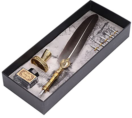 Generic Fjäderpenna Quill Set Vintage Elegant Bekvämt Skrivande för Kalligrafiälskare Rostfritt Stål 27,7 Cm (Brun)