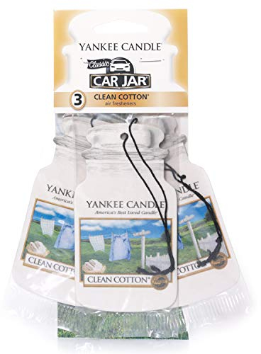 Yankee Candle Car Jar Scented Air Freshener | Clean Cotton | 3 Count