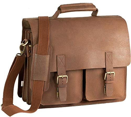 Jahn-Tasche - Sehr Robuste Aktentasche/Lehrertasche Größe L aus Büffel-Leder, Cognac-Braun, Modell 420-n