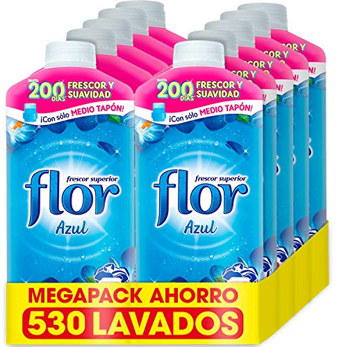 Flor - Suavizante para la ropa concentrado, aroma azul - Pack de 10, hasta 590 dosis