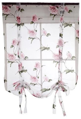 Garneck Up Curtain Floral Roman Shades Curtain Rod Pocket Sheer Voile Darkening Balloon Valance for Home Kitchen Office Windows Size 1