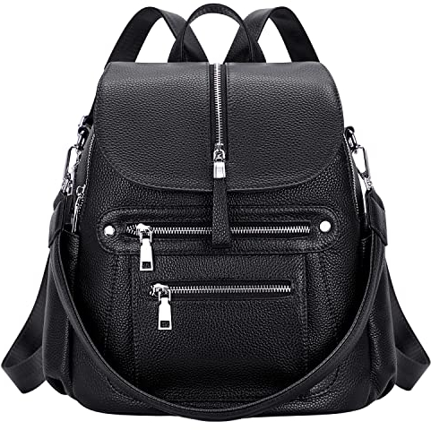 ALTOSY Echtleder Rucksack Damen Freizeit Daypack City Rucksäcke Elegant mit Viele Fächern (S107, Schwarz)