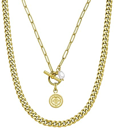 Purelei® Makani Ketten Set (Gold) – Ketten für Damen aus langlebigem Edelstahl – Wasserfeste Ketten mit Anhänger – Verstellbare Länge – Halsketten für deinen individuellen Look