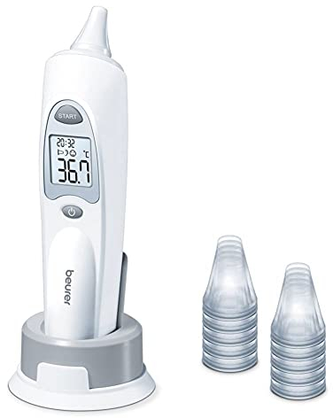 Beurer FT 58 Ohrthermometer & BM 27 Oberarm-Blutdruckmessgerät mit Manschettensitzkontrolle, für Oberarmumfänge von 22-42 cm, Risikoindikator, Arrhythmie-Erkennung, Meldung bei Anwendungsfehlern