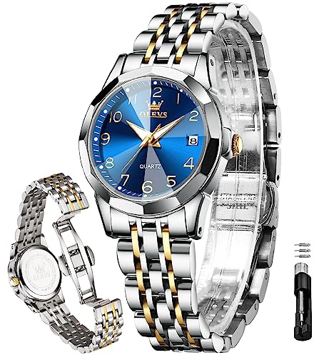 OLEVS Women's Watch Gold/Silver Analog Quartz Small Stainless Steel Business Formal Waterproof Luminous Date Ladies Watch