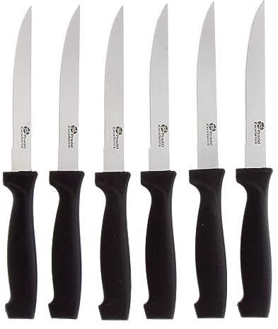 Pradel Excellence - PCOT001019 - Set Couteaux Steak 6 Pièces - Gamme Essentiels - Lames Microdentées Acier Inox - Manches Polypropylène Ergonomiques - Parfait pour Découper Directement dans l'Assiette