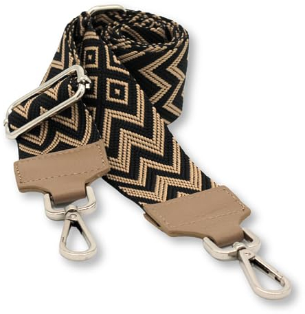BRISE Taschengurt für Damen & Herren, 5cm Breiter Schultergurt, Verstellbarer 80-130 cm Taschenriemen aus Polyesterstoff und Leder, Stylischer Riemen mit 360 Drehbarer Kopf (Zickzack - Taupe)