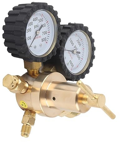 Regulador de Nitrógeno Doble Calibre, Regulador de Presión de Gas Aire 0-800 PSI Latón, Regulador de Presión de Nitrógeno Alta Precisión para Cilindros de Gas