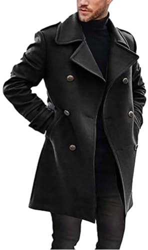 Cappotto invernale da uomo con risvolto lungo, trench invernale, autunno, giacca per le mezze stagioni, da uomo, in tweed tinta unita, a doppio petto, elegante, casual, da uomo