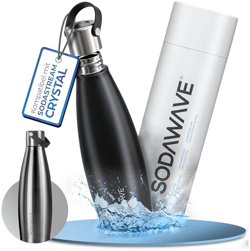SODAWAVE® Trinkflasche Edelstahl extra groß [850ml] für SodaStream Crystal I 100% auslaufsichere Edelstahl Trinkflasche ideal für unterwegs I Extra großes Füllvolumen I nicht isoliert
