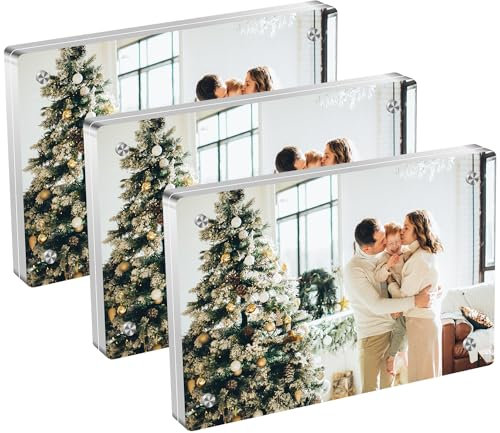 SIYOMG Acrylic Picture Photo Frames 5 x 7 Inch, 3 Pack Double Sided Clear Magnetic Acrylic Photo Block Picture Frame, Desktop Frameless Photograph Floating Display