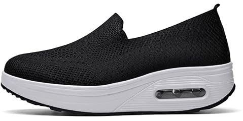 GYCF Zapatos Ortopédicos para Mujer,Fascitis Plantar sin Cordones con Colchón Zapatos Comodos Zapatillas Sneaker Antideslizantes Casual Sneakers,Negro,36EU