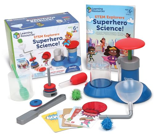 Learning Resources, Stem, exploradores superhéroes de la Ciencia, Kit científico para niños y niñas de 6 años, Incluye 10 experimentos