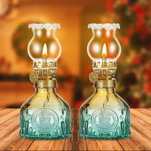 Petroleumlampe Für Innenräume,2 Stücke Petroliumöllampe,Öllampe Aus Glas,Öllampe Vintage,Winddicht Dekorative Öllampe Für Wohnzimmer,Esszimmer,Dekorative