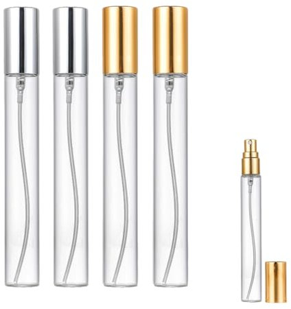 BQRKOTM 4 Pièces Vaporisateurs de Parfum en Verre, Bouteilles Rechargeables en Verre avec Pulvérisation Fine, Flacons Vides pour Parfum, Échantillons de Voyage, Maquillage - (Or, Argent)