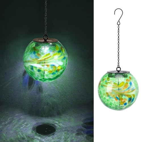 VCUTEKA Solar Hanging Lanterns, Outdoor Glass Gazing Ball Lights with Hook, Waterproof Energy-Efficient Solar Lanterns for Garden, Yard, Tree and Patio Decor, Green