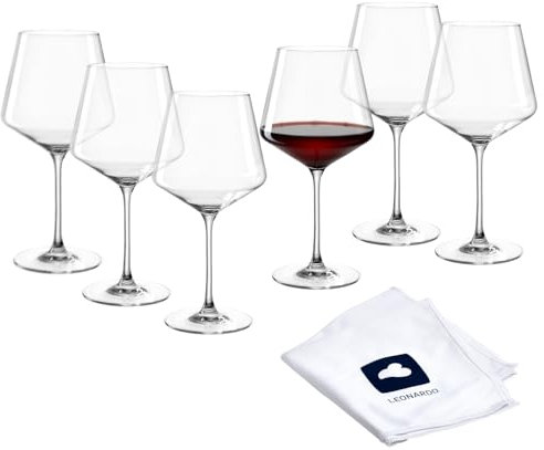 LEONARDO HOME Copas de vino PUCCINI de color burdeos (juego de 6) con paño de pulido • Vasos de vino aptos para lavavajillas (730 ml) • Resistente a los golpes y uso diario • 040981