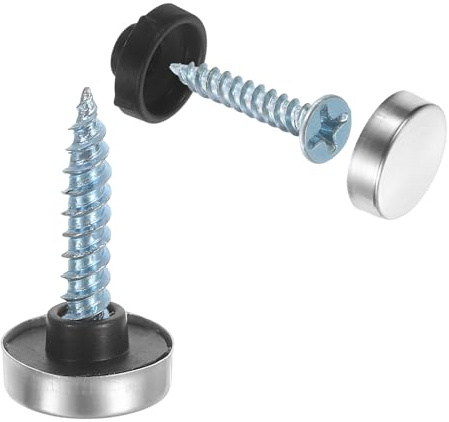 sourcing map 24pcs Screw Covers Caps, 12mm Dia Stainless Steel Mirror Screws Decorative Cover Caps Nails Convex Gasket Mirror Screw Fasteners for Sign Advertising Hardware Construction, Silver