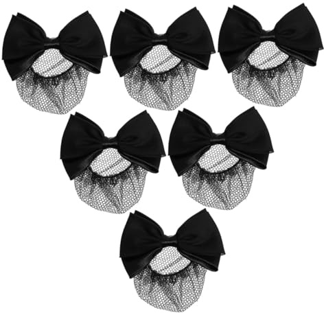DEARMAMY 6 Pièces Filet à Chignon Noir Nœud en Tissu et Pince Métal, Accessoires Cheveux Élégants et Stables pour Femmes et Filles en Occasions Quotidiennes