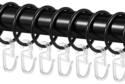 40 anelli per tende in metallo, colore nero, anelli per tende da doccia, con 40 ganci in plastica, per finestre, porte, tende da doccia, diametro interno 50 mm, colore nero