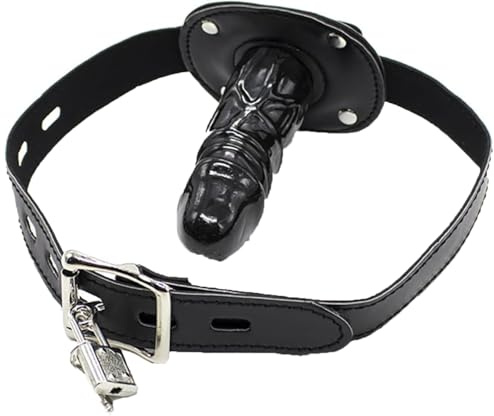 Gag Mouth Realistic Silicone Dildo Penis Deep Throat Mouth Gag Lockable Training Plug Gag Adjustable Leather Strap Restraints for Couples SM DBSM Kit Erotic Sex Toy