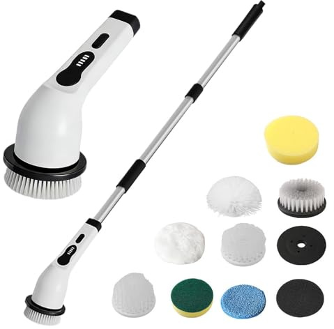 Cepillo de eléctrico – Fregona recargable inalámbrica, dispositivo de limpieza con mango ajustable, cepillo giratorio para pisos y limpiador de múltiples superficies ligero | para baño cocina