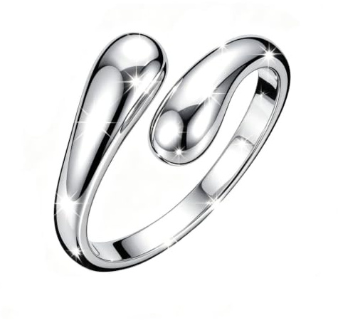 KFRS Women's 925 Sterling Silver Simple Open Adjustable Rings