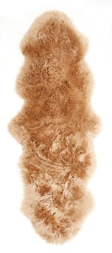 -LUXOR- living Schaffell echt – weiches Lammfell für Stuhl, Sofa & Kinderwagen oder Fellteppich für Wohn- und Schlafzimmer, Flor 50 mm, 60 x 160 cm, Cognac