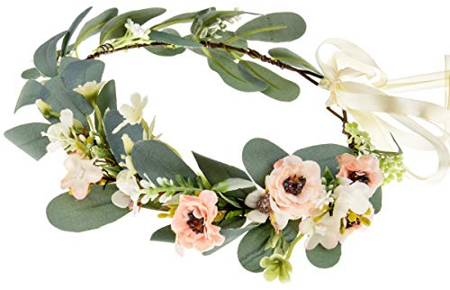 Kleine Blumenkrone, Stirnband, Boho-Braut-Blumenkranz, Eukalyptus, Grün, Blumengirlande für Hochzeit, Kopfschmuck, rose, One size