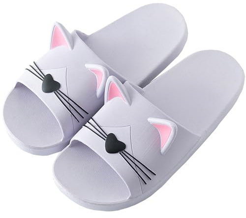 Acfoda Katzen Hausschuhe Sommer Badeschlappen Dusch Badeschuhe Damen Flache rutschfest Badelatschen Frauen Slip On, 39/40 EU, Lila,Herstellergrösse:40/41