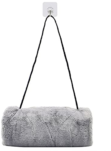 SwirlColor Manchon Fourrure Femme, Fausse Fourrure Manchon pour Main avec Cordon Poche Manchon Chauffe Main Gris, avec Crochet Transparent 1 Pièces