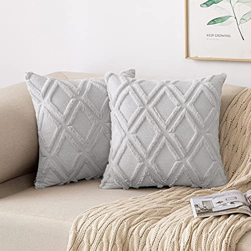 MIULEE Funda de Cojines de Lana Imitación Funda de Almohada con Patrón de Rombo Cojin Pelo Suave Moderno Decorativo para Sofá Silla Cama Habitación Salón Dormitorio Terraza 2 Piezas 50x50 cm Gris