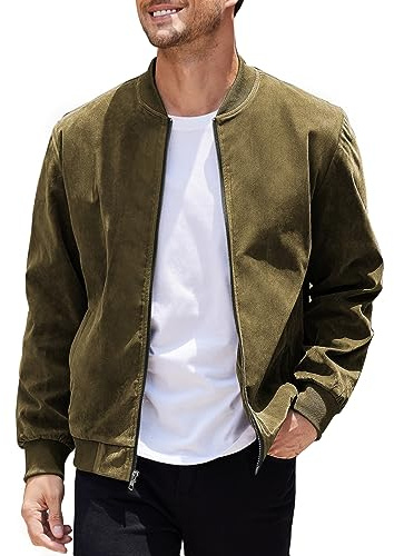 COOFANDY Blouson aviateur vintage en daim pour homme, marron foncé, Medium