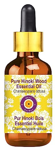 Deve Herbes Pure Hinoki Wood Essential Oil (Chamaecyparis obtusa) Non-Sticky | Non-Greasy | Fresh Woody Aroma | for Aromatherapy, Massage & DIY Use | Steam Distilled 5ml with Glass Dropper
