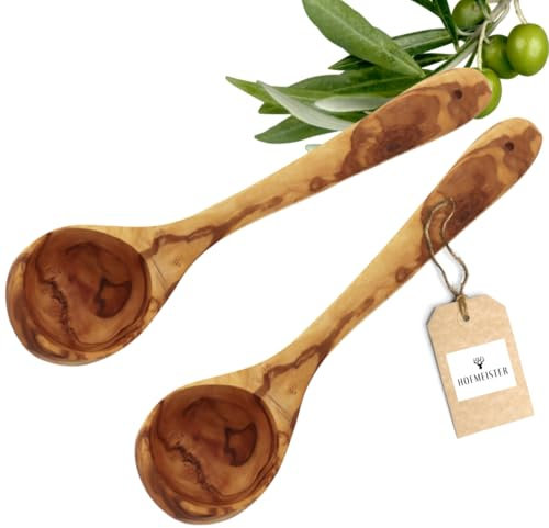 2X HOFMEISTER® Kelle aus Olivenholz, auffällige, typische Maserung, langlebig, nachhaltig, Schöpfkelle, Suppenkelle, Kelle für Eintopf, 30 cm Länge (2 Stück)