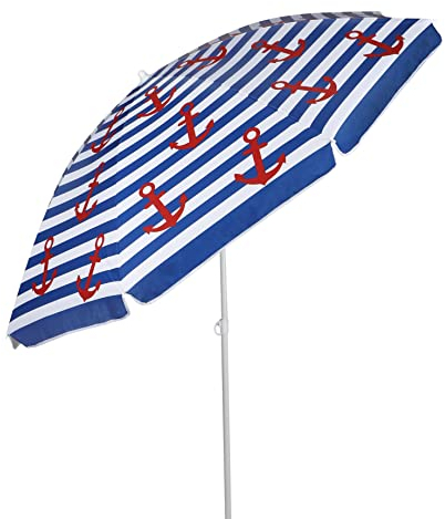 Meinposten Sonnenschirm Strandschirm Balkonschirm blau Anker Maritim 170 cm UV 50+