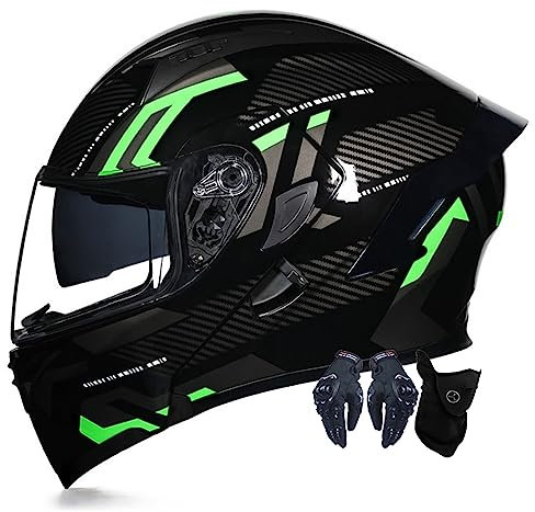 Motorradhelm Motorrad Klapphelm Für Männer Und Frauen Mit Doppelscheib Vollgesichts Motorrad Rennhelm DOT/ECE-Zugelassener Moped Street Racing Motocross Helm 11,XL:61-62CM