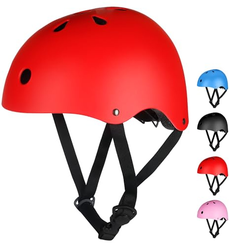 Kids Helmet, Kids Bike Helmet Age 3-13, Adjustable Cycle Helmet for Boys Girls & Toddler, Lightweight Skateboard Helmet Children Safety Multi-Sport Bicycle Helmet for Cycling (Red, M:54–58 cm)