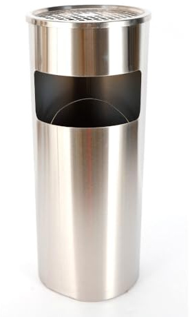 Cenicero de pie de 30 l, para exteriores, cubo de basura con cenicero, de acero inoxidable, con cubo interior, 25 x 62 cm, color plateado