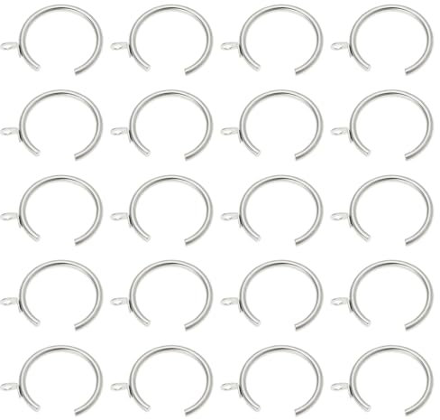 Lord of the Tools 20Pcs Silver Metal Passing Curtain Pole Rings - C Type Ring for Bay Window Curtain Poles - Chrome with Fixed Eye Sliding Eyelet