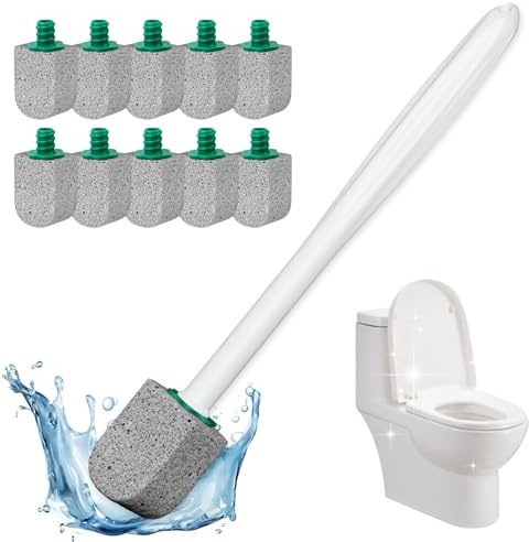Enjunway Piedra pómez, cepillo limpiador de baño con mango de 30 cm de largo para eliminar manchas de agua dura con 1 varita + 10 piedras pómez
