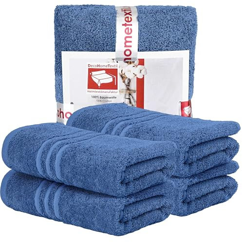 DecoHomeTextil Handtuch-Set 4 Handtücher 50 x 100 cm in Blau aus 100% Baumwolle, hochwertig, kuschelweich und saugstark