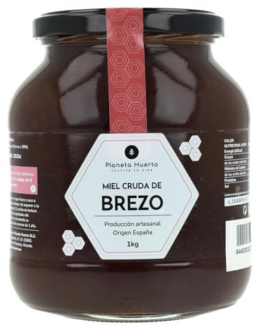 Planète potager | Miel cru de bruyère 1 kg 100 % naturel et artisanal de haute montagne - Miel brut non filtré ni pasteurisé, origine Espagne avec haute concentration de nectar d'Erica sp.