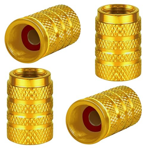 4 Tapones de Aluminio para válvulas de neumáticos, Tapones Antipolvo para neumáticos de Coche, Tapones universales para válvulas de neumáticos, Tapones para Coche con Junta (Naranja Dorado)