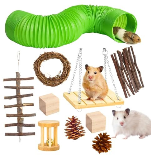 Yorajuy Hamsterspielzeug-Set | Kleintier-Tunnel – Zähneknirschstäbchen, Kaninchen-Versteck-Tunnel, Kleintier-Aktivitätsspielzeug für Kaninchen, Hasen, Meerschweinchen