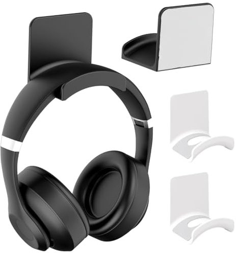 IKOPFLN 4 Pezzi Supporto da Parete per Cuffie Universale GancioAppendi Cuffie Staffa Stand al Muro, alla Scrivania al Tavolo (Nero e Bianco)